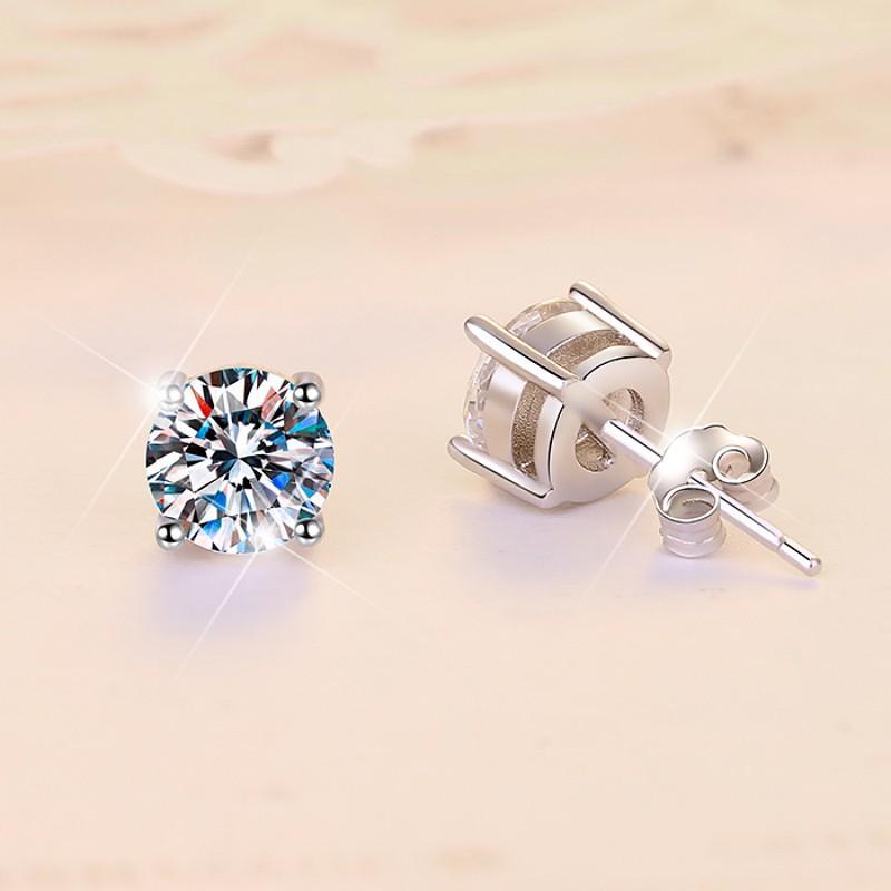 NO.159 S925 Sterling Silver High Grade Synthetic Moissanite  Four-Claw Stud Earrings Glittering daily life Earrings Springtok