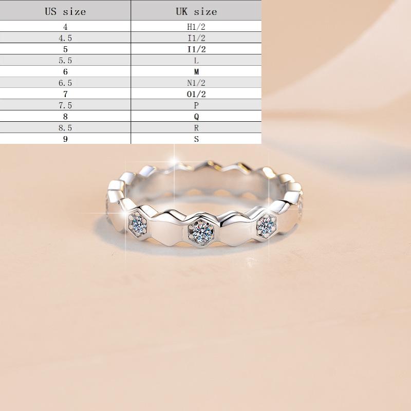 S925 Sterling Silver Honeycomb Band Ring Synthetic Moissanite Ring fashion jewelry accessory woman girl promise ring-188(35%)