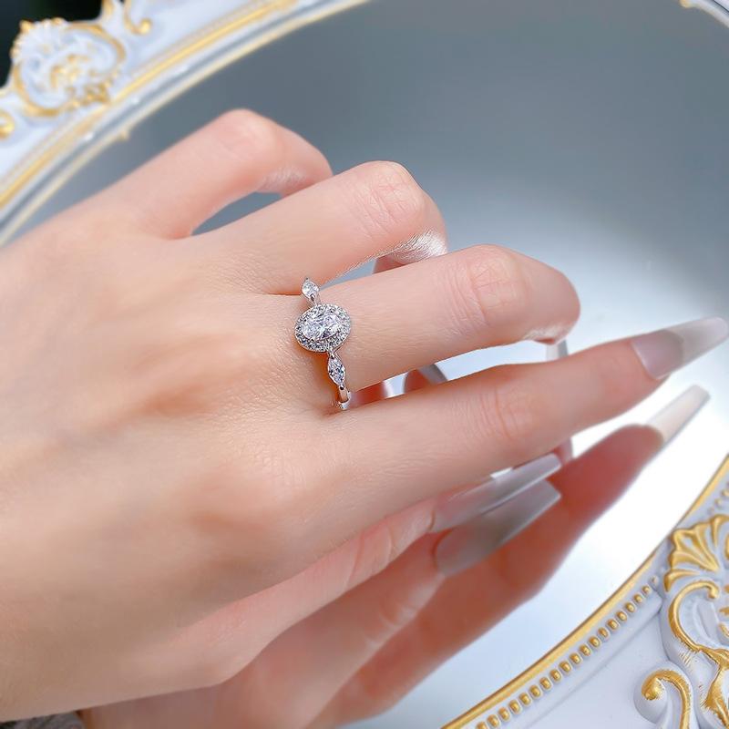 S925 Sterling Silver Three-stones Oval Cut Oval Ring 4*6mm 6A Cubic Zirconia Ring-178(35%)