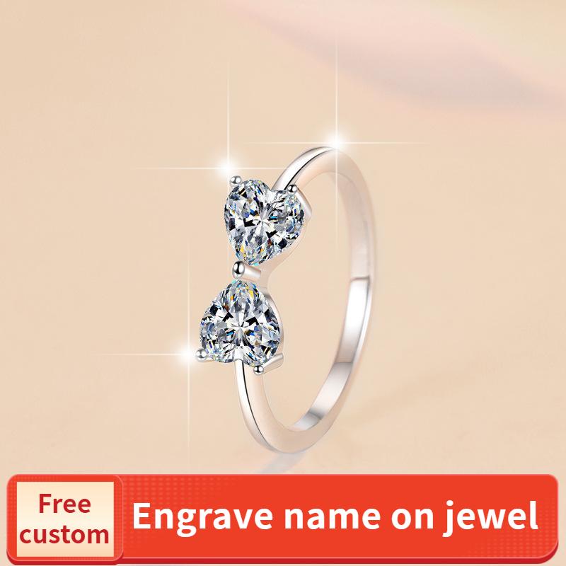 S925 Sterling Silver Heart-to-Heart Ring Synthetic Moissanite Ring fashion jewelry accessory woman girl promise ring-230(35%)