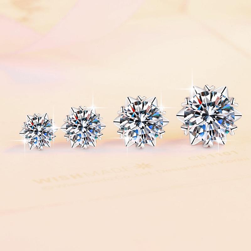 6. S925 Sterling Silver High Grade Synthetic Moissanite Snowflake Ear Stud/Certified Synthetic Moissanite/High Grade Of E Cut VVS1 Clarity D Color