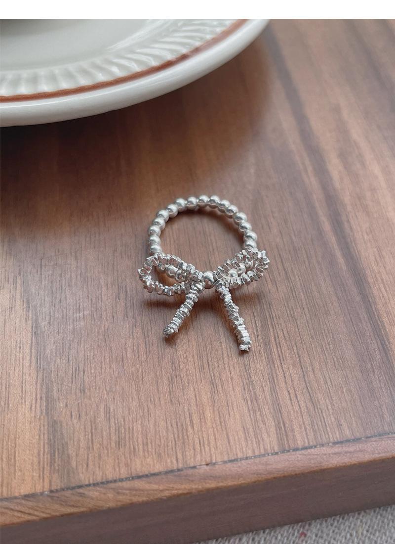 S925 Sterling Silver Broken Silver Bow Elastic Cord Stretch Beaded Ring for Women - 520(45%)