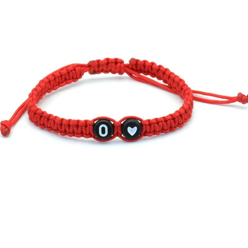 Simple Couple Bracelet with New 26 English Letters and Peach Heartded Red Rope Simple Couple Bracelet