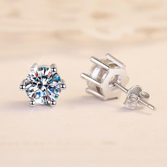 17. S925 Sterling Silver Six-Claw Crown Stud Earring  Synthetic Moissanite Earrings