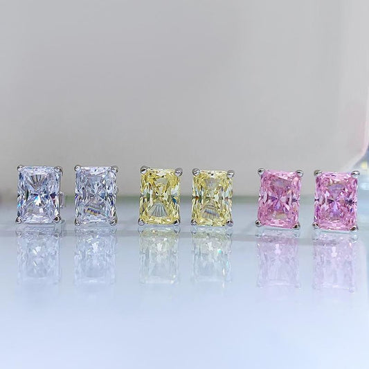 S925 Sterling Silver Ice Flower Cut Rectangular Stud Earrings 1 cart 5*7MM 8A Cubic Zirconia Stud Earrings Daily Life Earrings-610(35%)