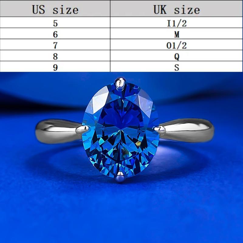 S925 Sterling Silver Blue Oval Cut Oval Ring 8*10mm 6A Cubic Zirconia Ring-374(35%)