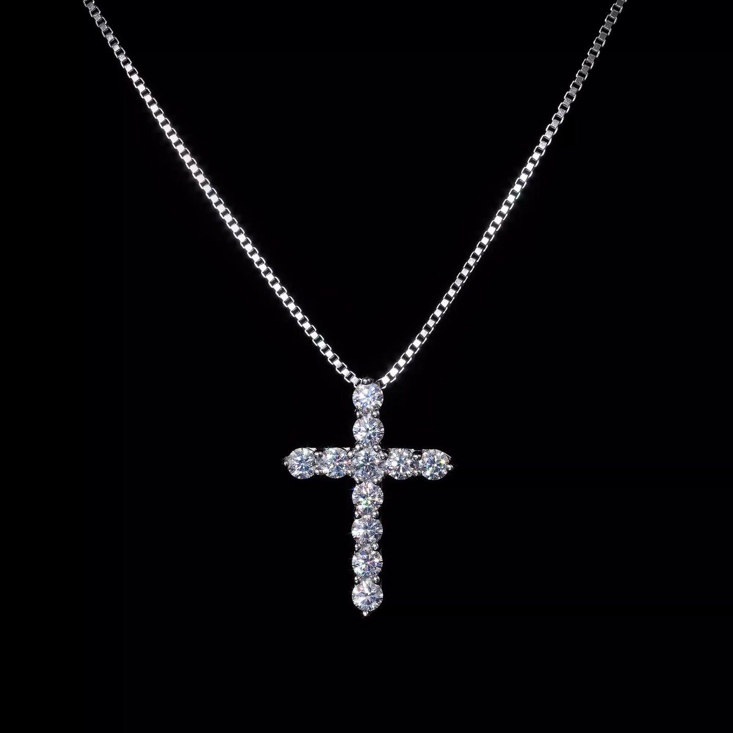 S925 Sterling Silver Zircon Cross Pendant/Super Shiny