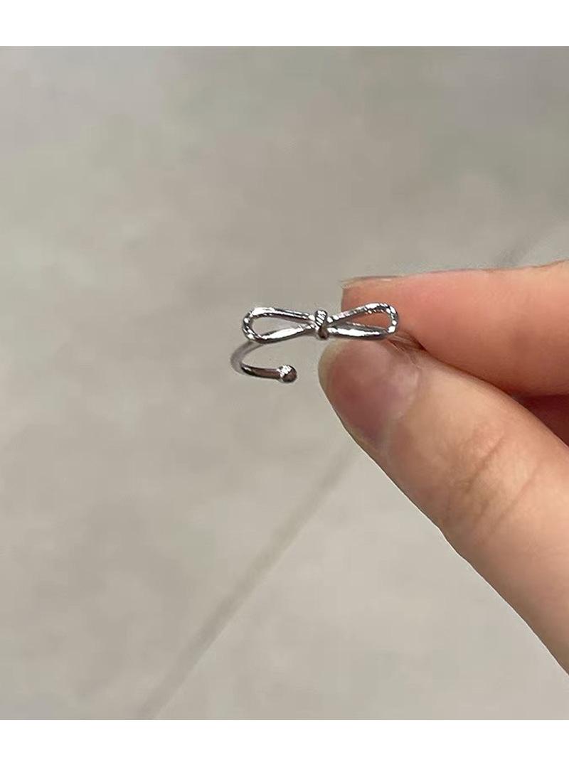 S925 Sterling Silver Simple Line Hollow Bowknot Ring Open Ring for Women -500(45%)