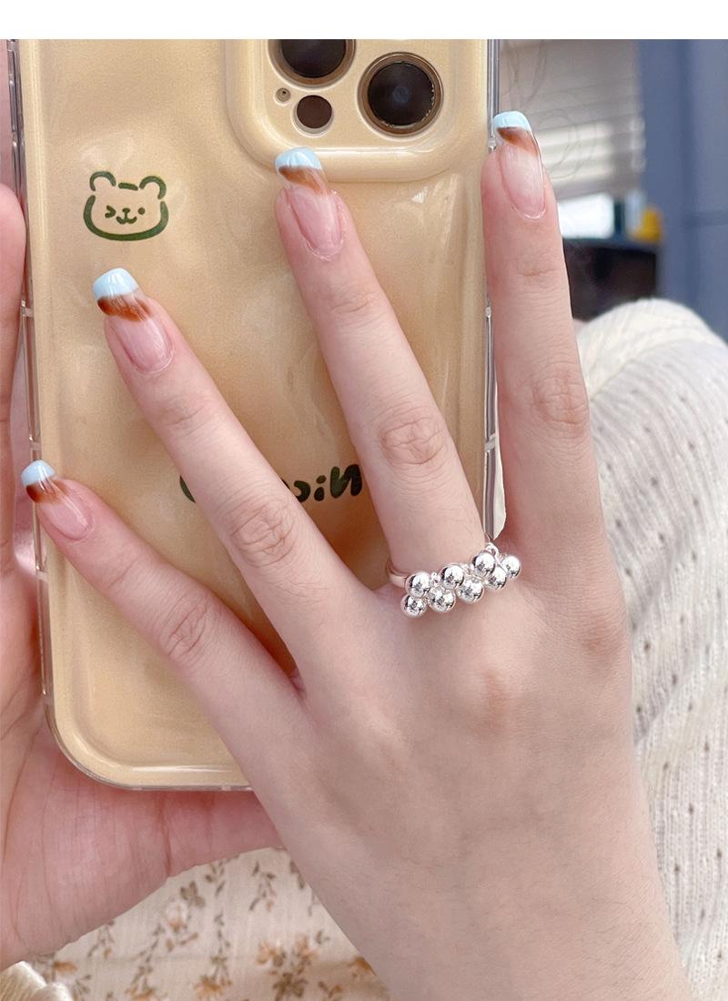 S925 Sterling Silver Simple Grape Cluster Ring for Women with Round Beads - 533(45%)