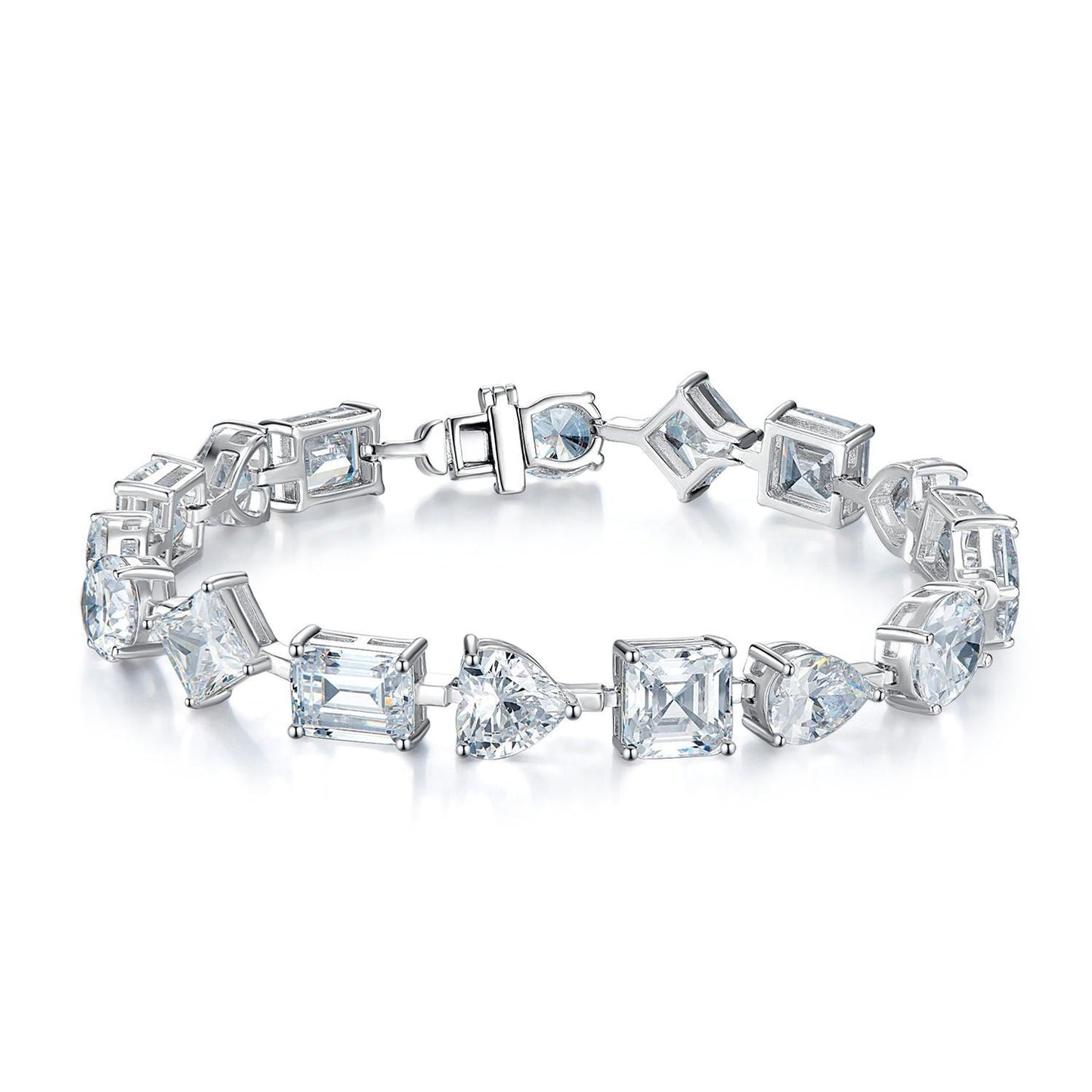S925 Sterling Silver Full Irregular Square/Heart/Rectangular/Oval 8A Cubic Zirconia Bracelet-303(15%)
