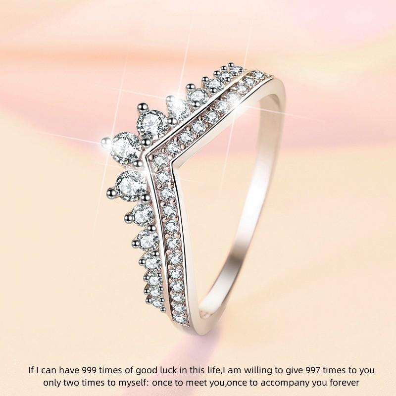 S925 Sterling Silver Princess Crown Band Ring 6A Cubic Zirconia Ring-563(35%)