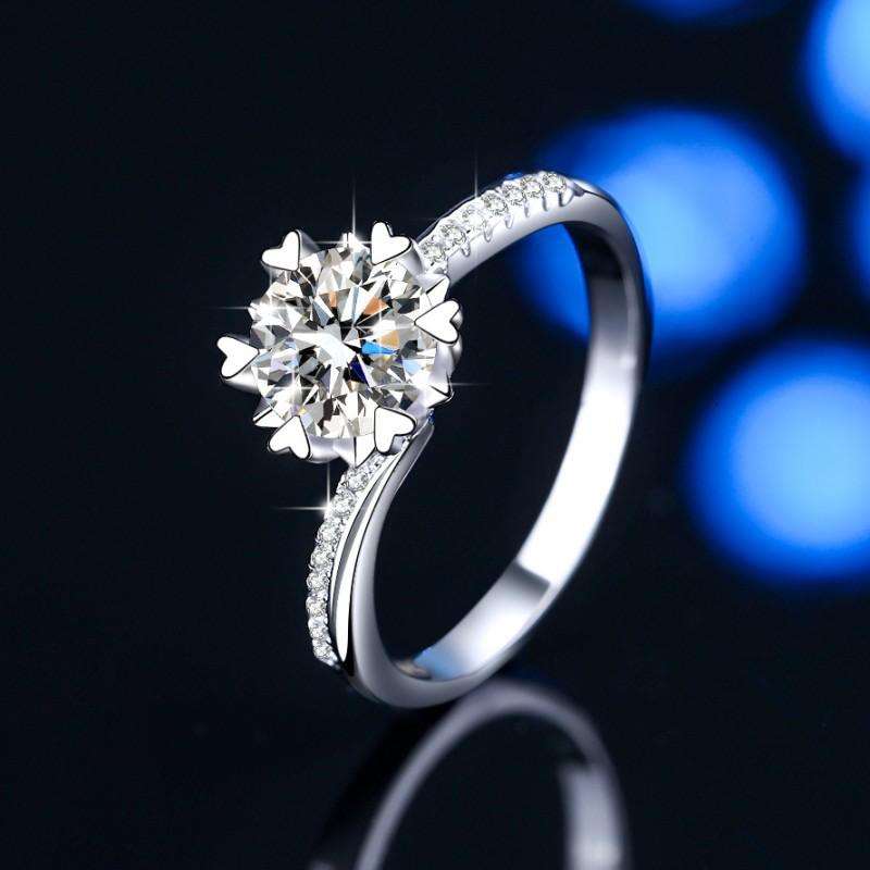 8. S925 Sterling Silver Swing Arm Snowflake Ring Synthetic Moissanite Ring