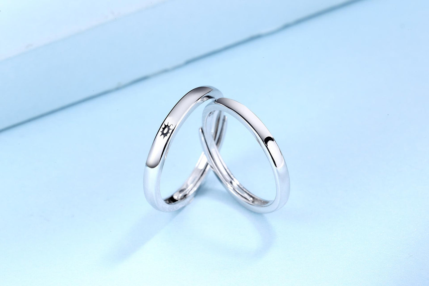 S925 Sterling Silver Sun and Star Simple Open Couple  Ring-496(45%)