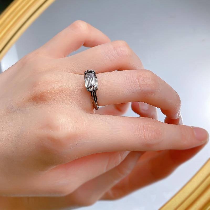 S925 Sterling Silver Black Golden Grandma Cut Transvers Rectangular Ring 6*9mm 6A Cubic Zirconia Ring fashion jewelry accessory woman girl promise ring Springtok-208(35%)