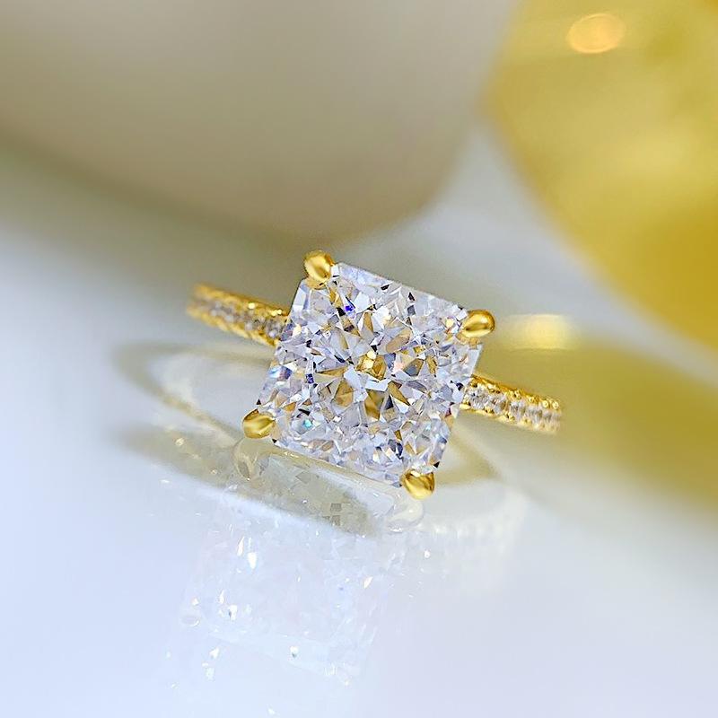 S925 Sterling Silver Radiant Ice Flower Cut 8*8mm 8A Cubic Zirconia Ring -101(45%)