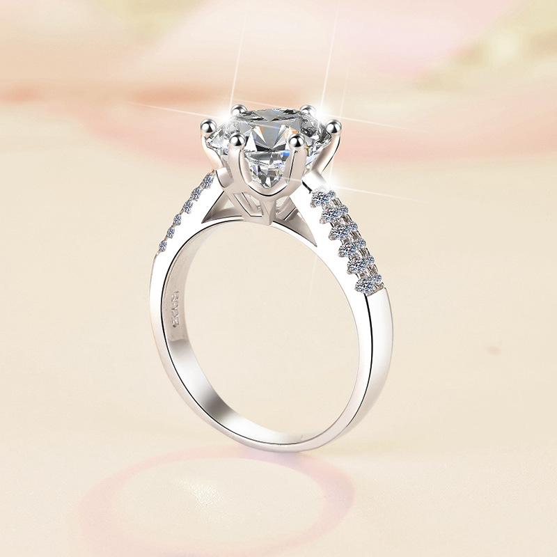 S925 Sterling Silver Six-claw Crown Ring Synthetic Moissanite Ring 3Carat-292(35%)