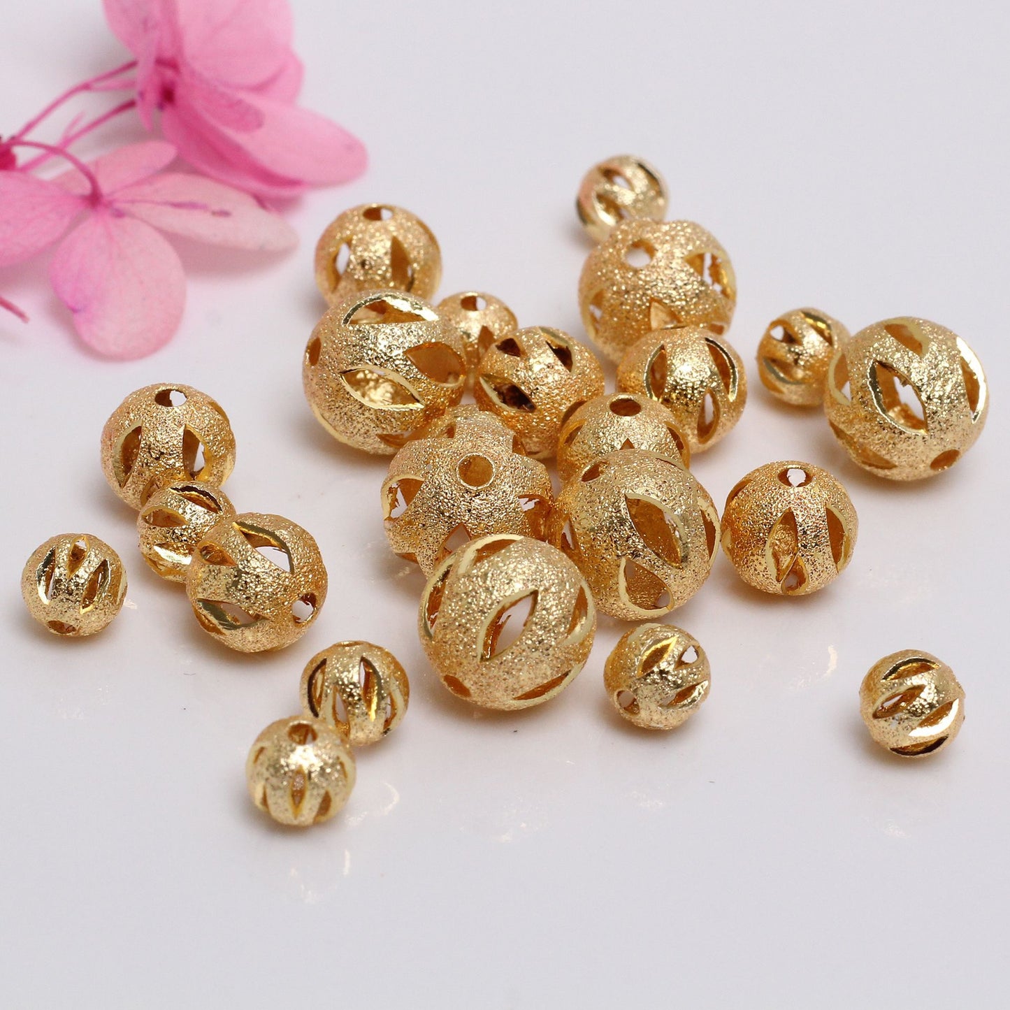 Frosted Hollow Copper Beads For Jewelry DIY，Covered by 14/18K Real Gold Or Silver