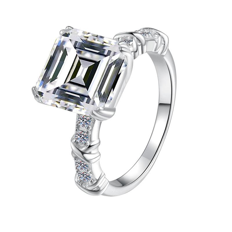S925 Sterling Silver Four-claw Square Asscher Ring Synthetic Moissanite Ring 5Carat-465(1%)