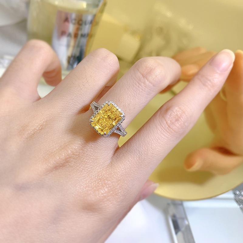 S925 Sterling Silver Ice Flower Cut Rectangular 8*11mm 8A Cubic Zirconia Ring Yellow/pink/white-139(45%)