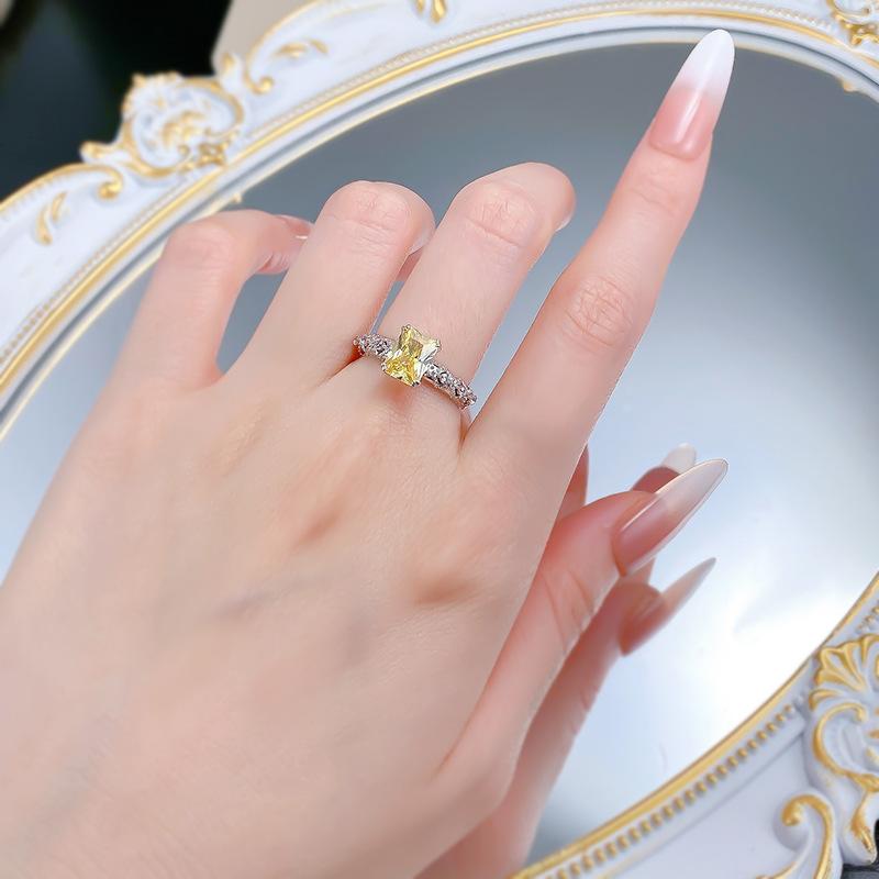 S925 Sterling Silver Yellow Radiant Cut Rectanglar Ring 6*8mm 8A Cubic Zirconia Ring-125(35%)