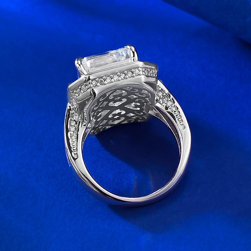 S925 Sterling Silver Big Grandma Asscher Four Claw 10*14mm 8A Cubic Zirconia Ring-113(45%)