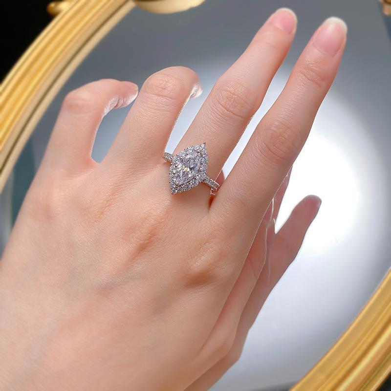 S925 Sterling Silver Ice Flower Cut Horse Eye Ring 6*12 8A Cubic Zirconia Ring fashion jewelry accessory woman girl promise ring Springtok-344(35%)