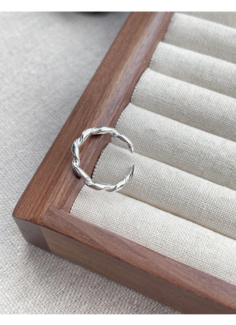 S925 Sterling Silver Simple Braided Twist Ring for Women Open Rings-545(45%)