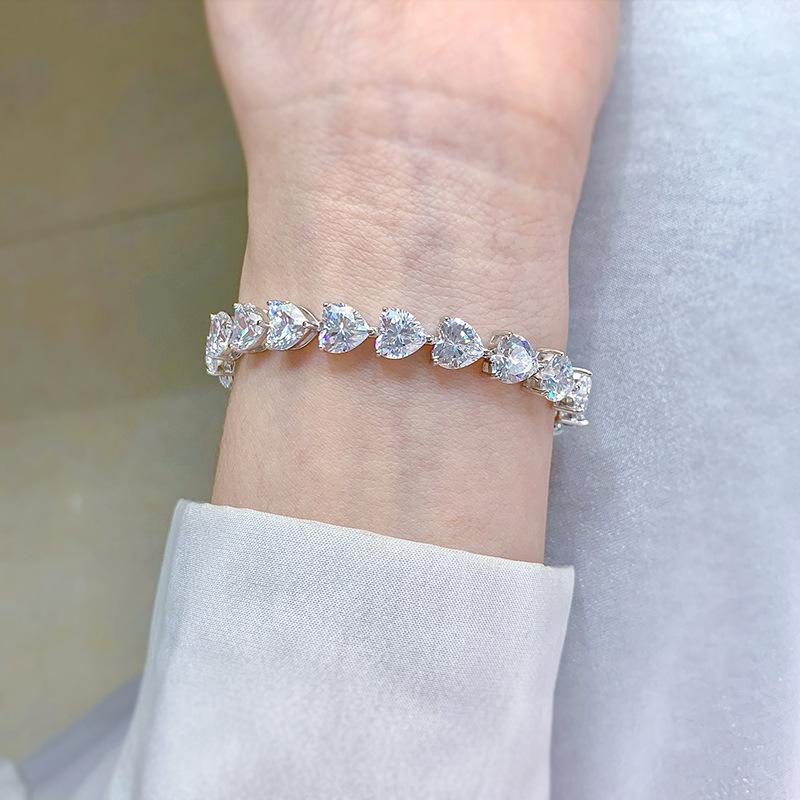 S925 Sterling Silver Bracelet Full Heart 8A Cubic Zirconia Bracelet-306(15%)
