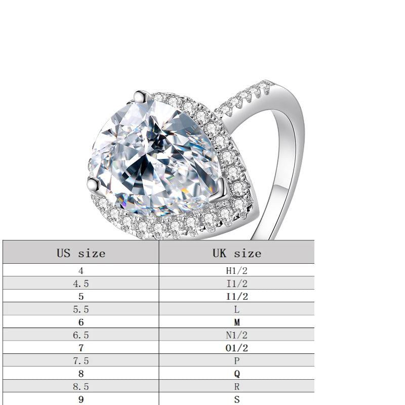 6A Cubic Zirconia Ring S925 Sterling Silver Water Drop Heart-shaped  Synthetic Ring-279(35%)