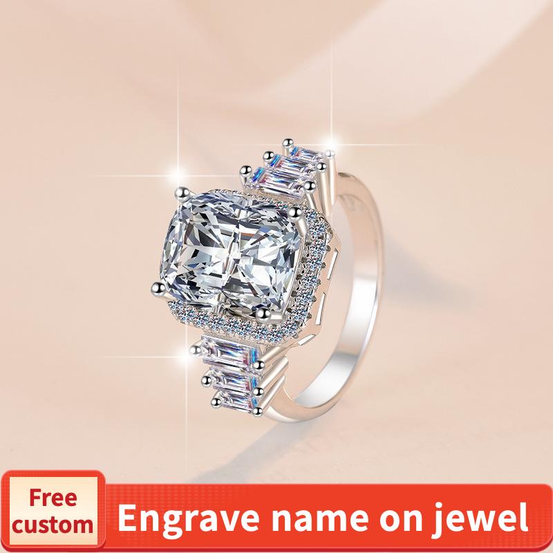 S925 Sterling Silver 5 Carat Fat Square Ring Synthetic Moissanite Ring fashion jewelry accessory woman girl promise ring-246(1%)