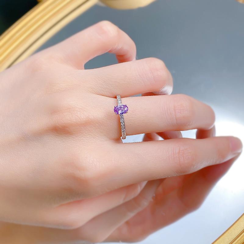 S925 Sterling Silver Purple Oval Cut Oval Ring 4*6mm 6A Cubic Zirconia Ring-395(35%)
