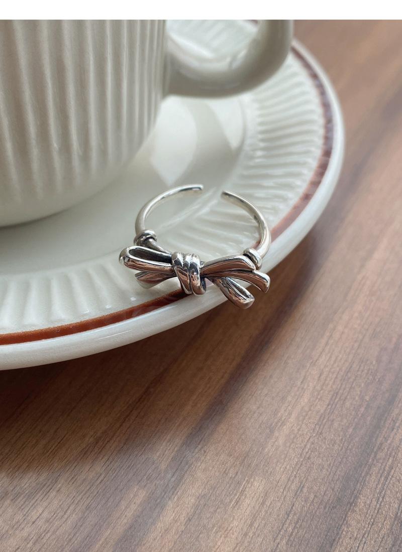 S925 Sterling Silver Vintage Distressed Bow Knot Ring for Women Open Ring -517(45%)