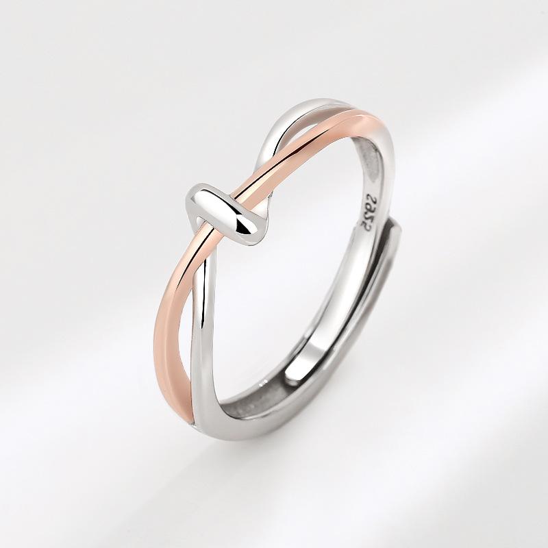 S925 Sterling Silver Twin Knot Couple Ring Open Ring-556 weddingring(45%)