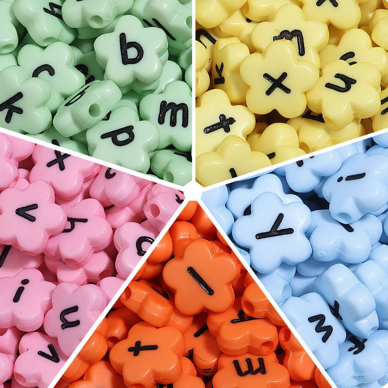 100 Pcs/Pack Acrylic Flower-Shaped Beads Colorful Letters Loose Beads Diy Flower Beaded Jewelry Accessories