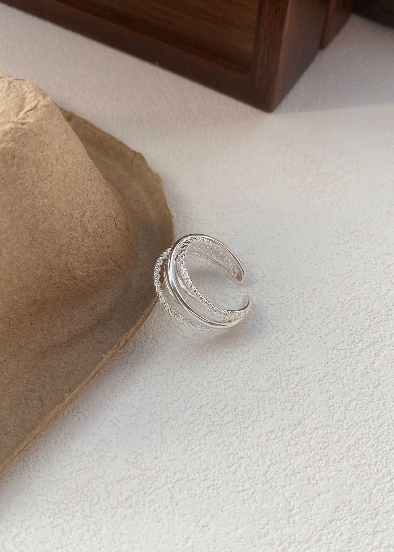 S925 Sterling Silver Multi-layered Twist Wire Ring Women's Open Ring -489(45%)