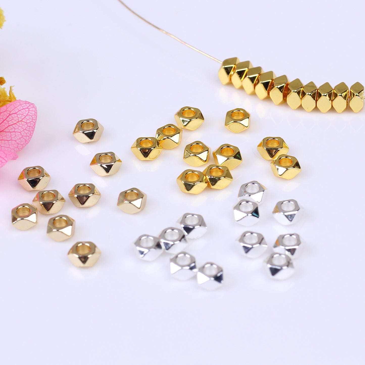 Flat Diamond Shaped Copper Bead For Jewelry DIY，Covered by 14/18K Real Gold Or Silver