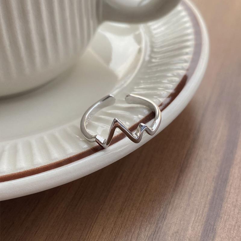 S925 Sterling Silver Simple ECG Ring Switchable Index Finger Women Ring-521(45%)