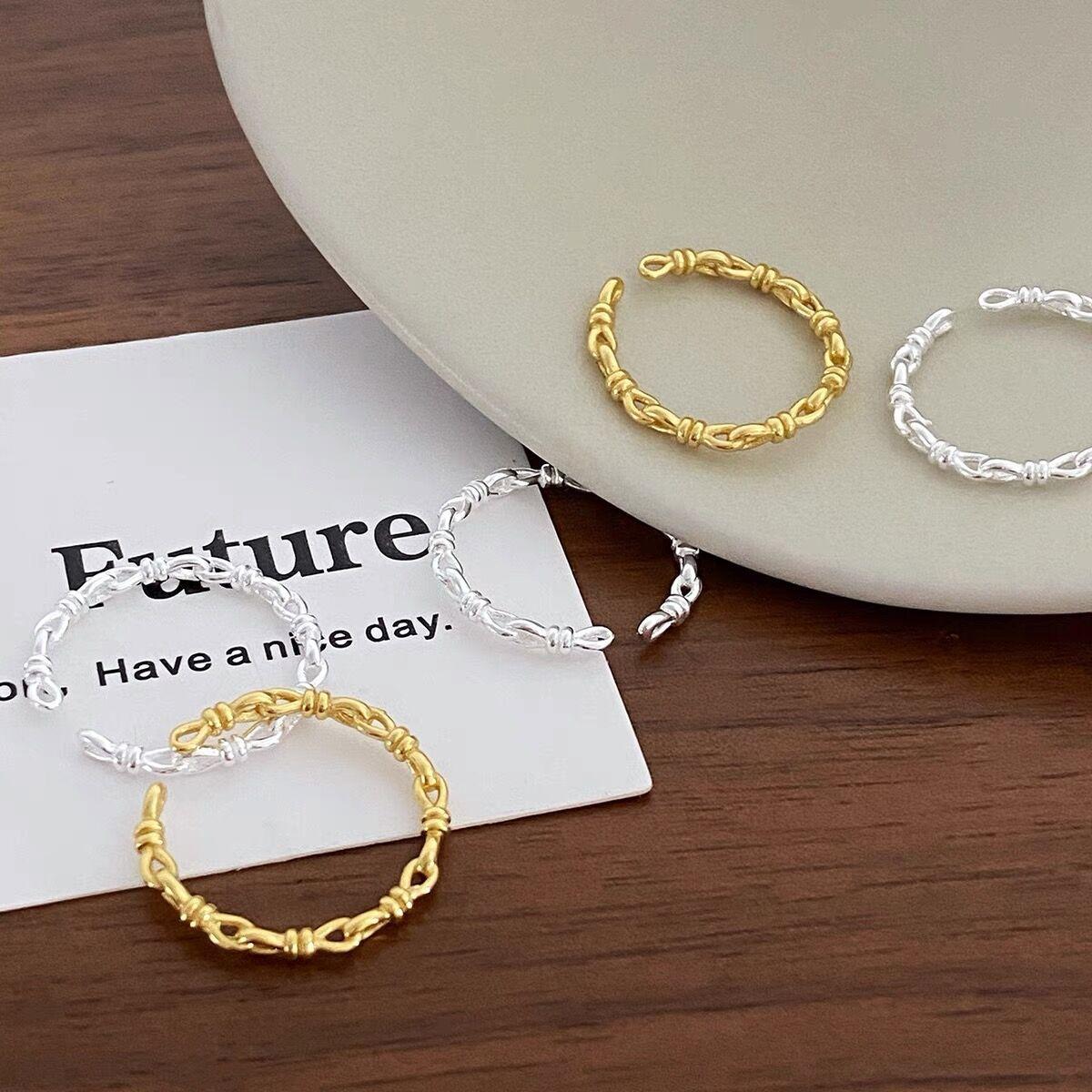 S925 Sterling Silver Threaded Knotted Braided Ring for Women Open -550(45%)