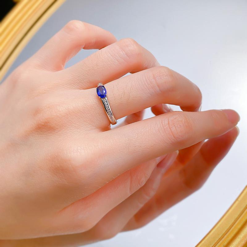S925 Sterling Silver Royalblue Oval Cut Oval Ring 4*6mm 6A Cubic Zirconia Ring-123(35%)