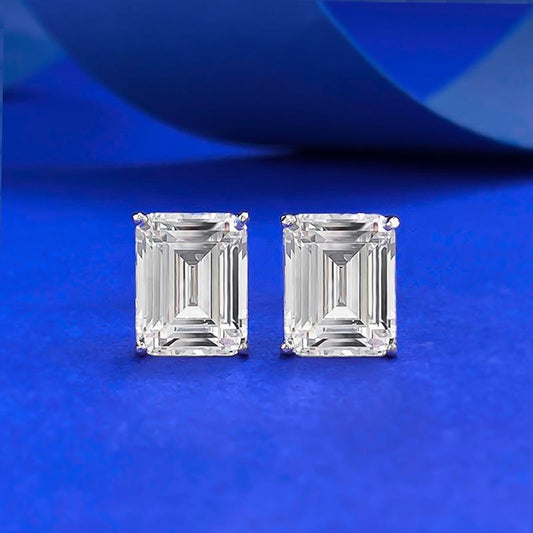 S925 Sterling Silver Grandmother Cut Rectangular Ear Stud 7 * 9mm 6A Cubic Zirconia Earrings Daily Life Earrings(35%)-645