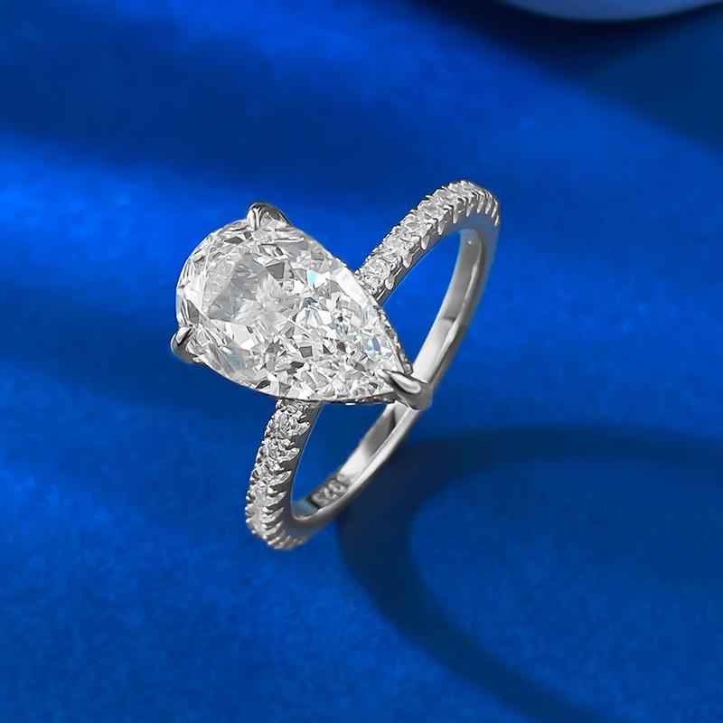 S925 Sterling Silver Pear Shaped Ice Flower Cut Ring 7*11mm 8A Cubic Zirconia Ring fashion jewelry accessory woman girl promise ring Springtok-216(35%)
