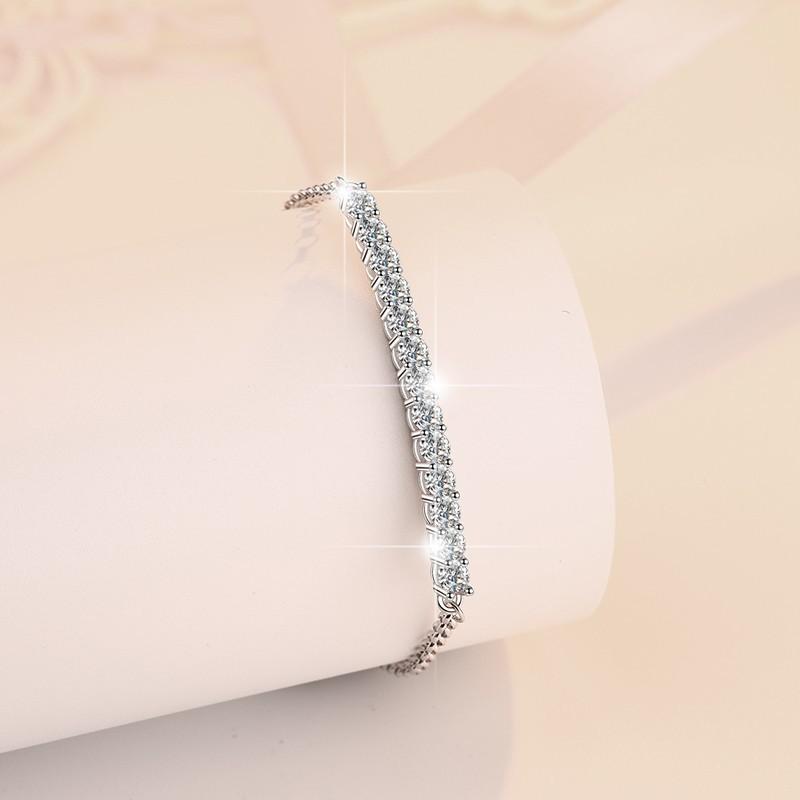 56. S925 Sterling Silver Single Row Push-Pull Bracelet Synthetic Moissanite Bracelet