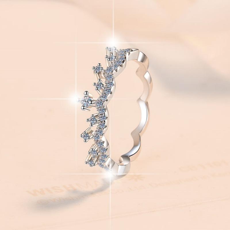 S925 Sterling Silver Twin Crown Ring Synthetic Moissanite Ring fashion jewelry accessory woman girl promise ring-252(35%)