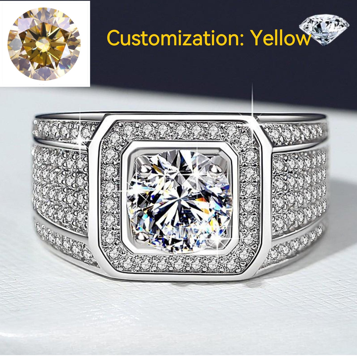 NO.153 S925 Sterling Silver Big Starry Synthetic Moissanite Ring fashion jewelry accessory promise ring Springtok Men's Ring