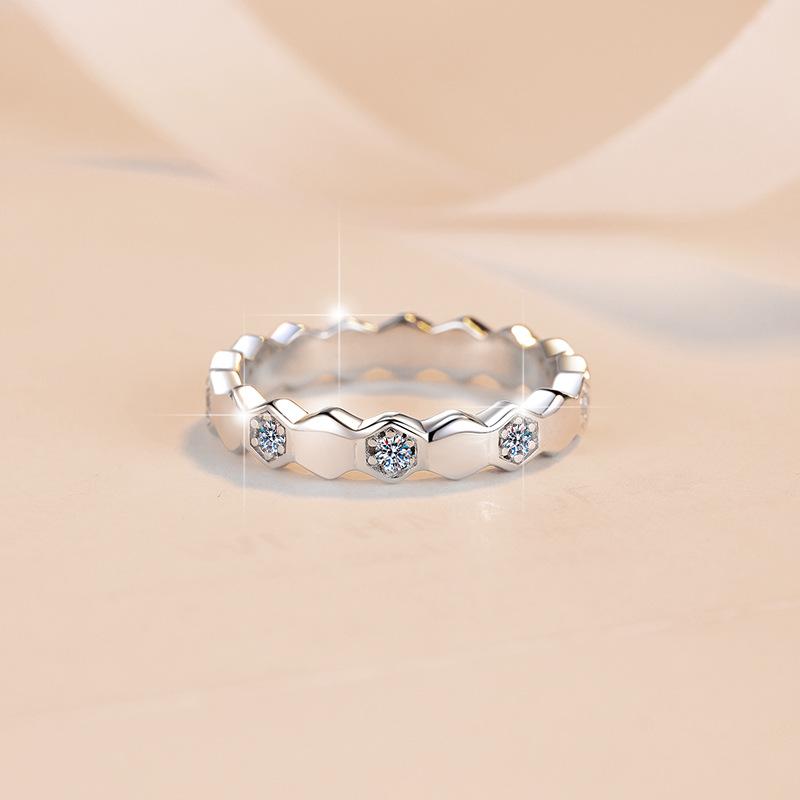 S925 Sterling Silver Honeycomb Band Ring Synthetic Moissanite Ring fashion jewelry accessory woman girl promise ring-188(35%)