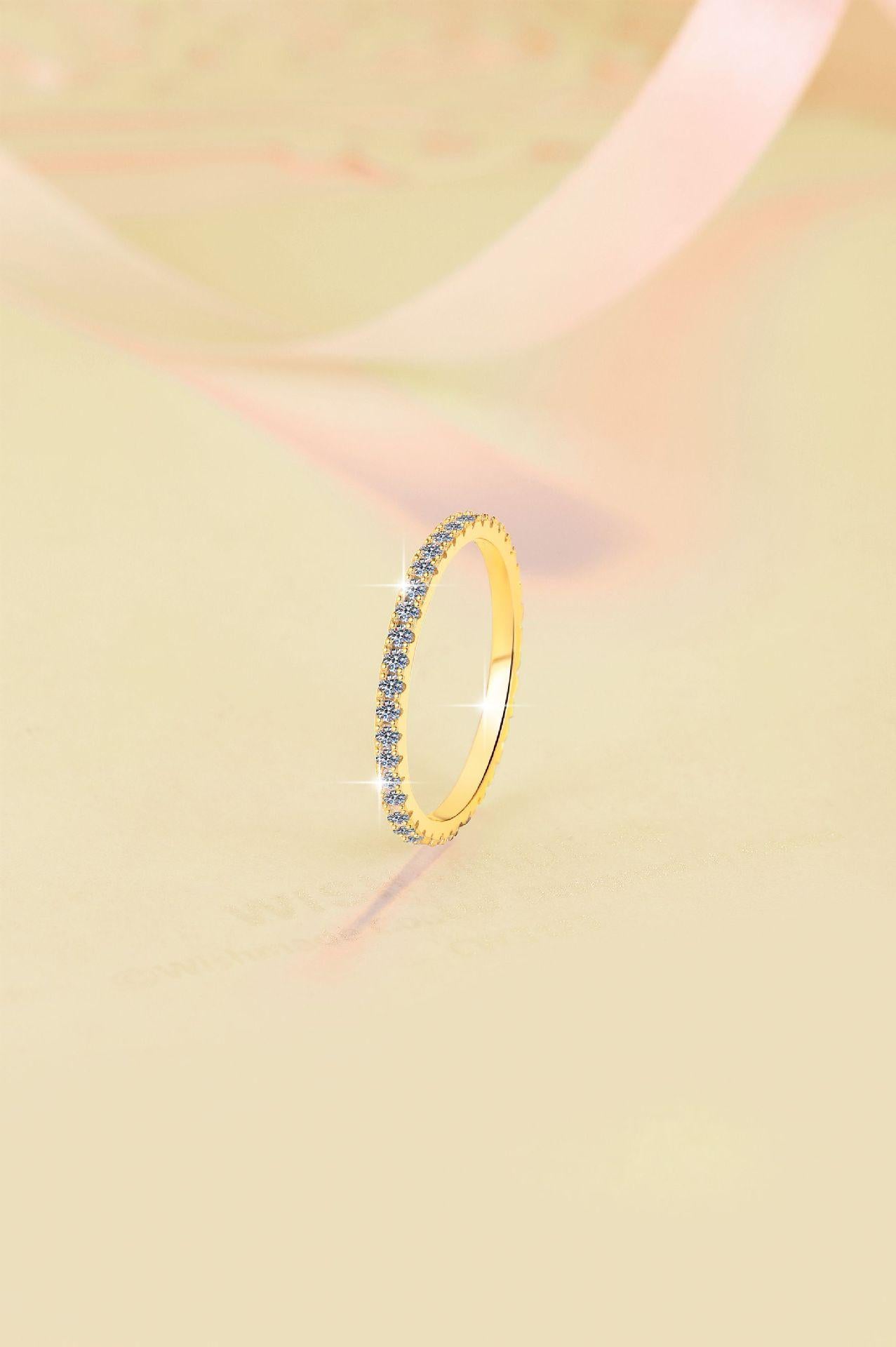 S925 Sterling Silver One-word Plated Band Ring Synthetic Moissanite Ring-570(35%)