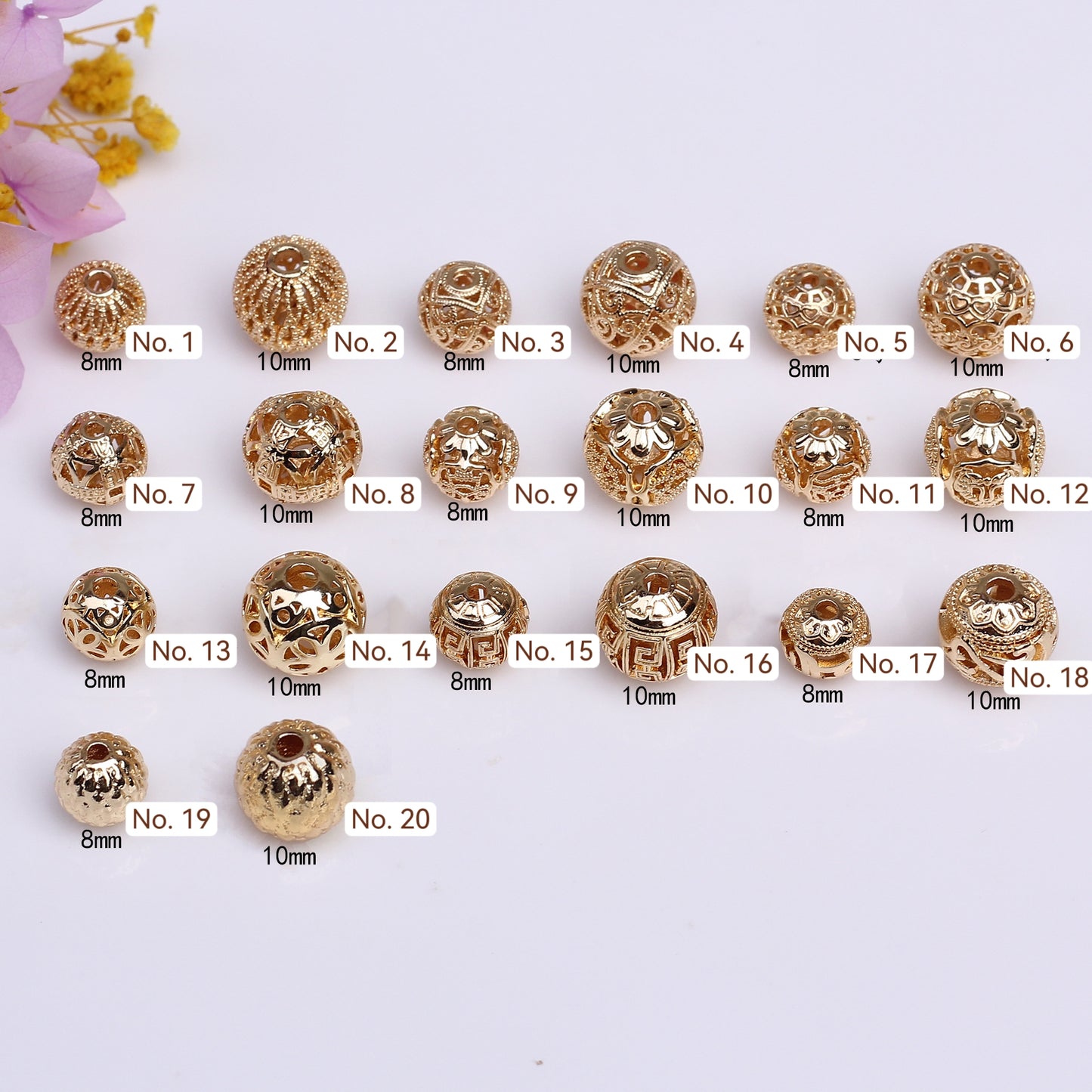 Carve Designs Hollow Copper Beads For Jewelry DIY，Covered By 14/18K Real Gold Or Silver