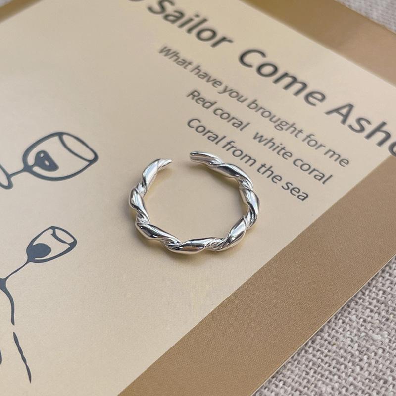 S925 Sterling Silver Simple Braided Twist Ring for Women Open Rings-545(45%)