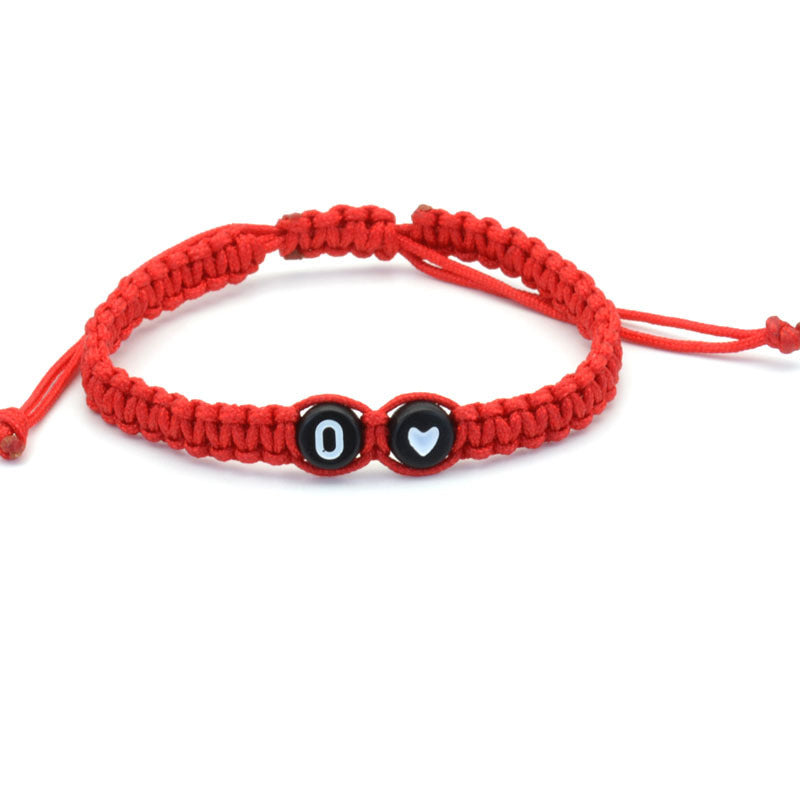 Simple Couple Bracelet with New 26 English Letters and Peach Heartded Red Rope Simple Couple Bracelet