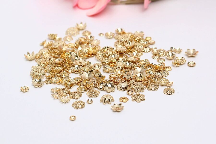 Hollow Alloy Petal Bead Holder For Jewelry DIY-Electroplating 14K gold/10 pcs